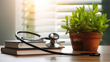 marble stethoscope on tableの素材