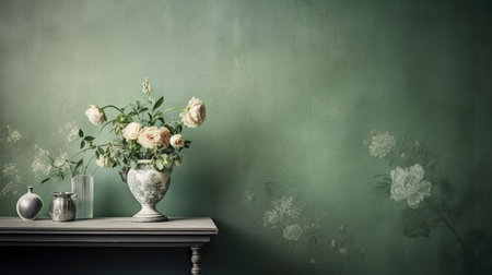 floral wallpaper vintage greenの素材