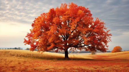 reds tree in a fieldの素材