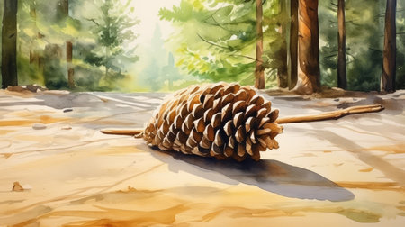 earthy water color pine coneの素材