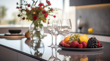 kitchen table with blurred backgroundの素材