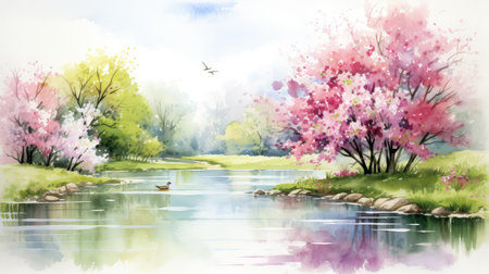 watercolor spring clip artの素材