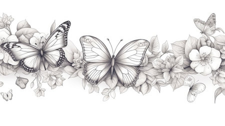drawing spring flowers line artの素材
