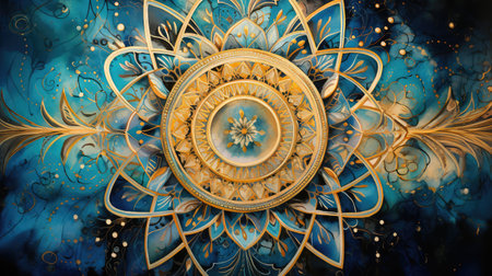 patterns blue and gold water colorの素材