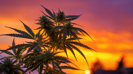 sunsky cannabis plant silhouetteの素材