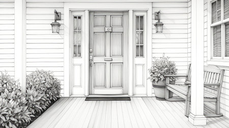 traditional front door drawingの素材