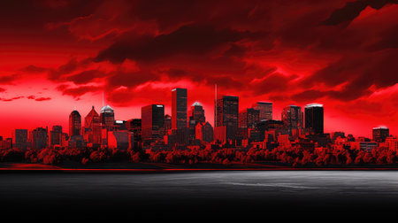 skyline black white red backgroundの素材