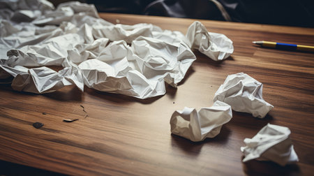 stress crumpled paper on deskの素材