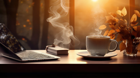 screen computer coffee flowersの素材