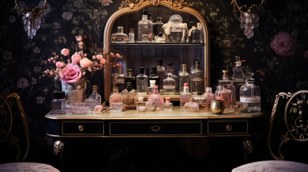 floral cocktail black backgroundの素材