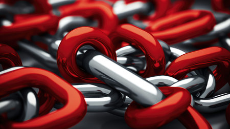 silver chain with red linkの素材