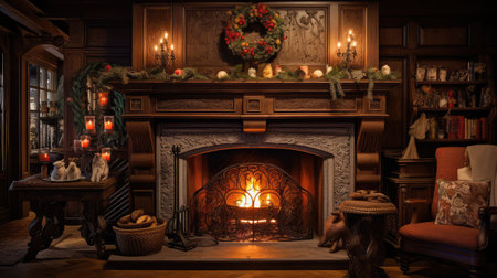 dark fireplace woodの素材