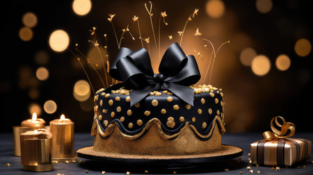 cake happy birthday gold blackの素材