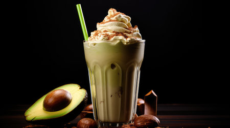 avocado iced coffee black backgroundの素材