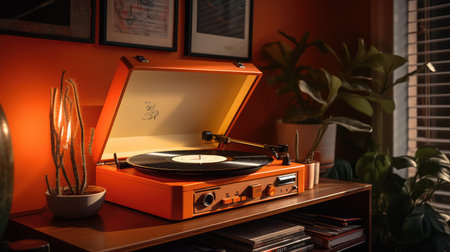turntable orange vintageの素材