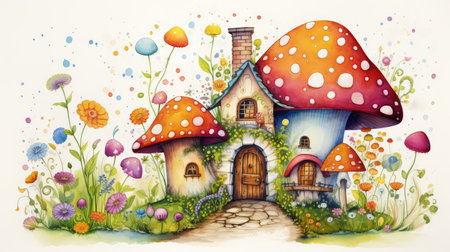 mushroom house illustrationsの素材