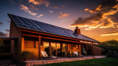 sunsustinble solar panels on a houseの素材