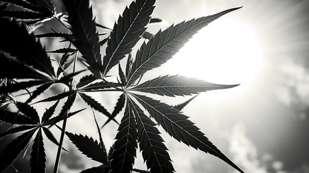 sunlight marijuana leaf backgroundの素材