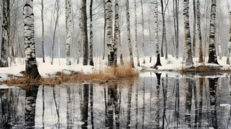 frozen winter birch treesの素材