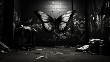 monochrome black and white butterflyの素材