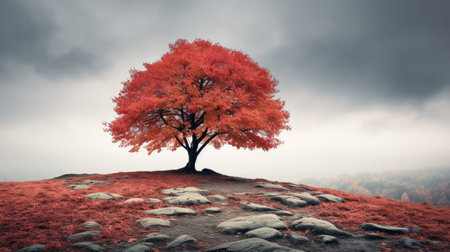 leaves tree on hillの素材