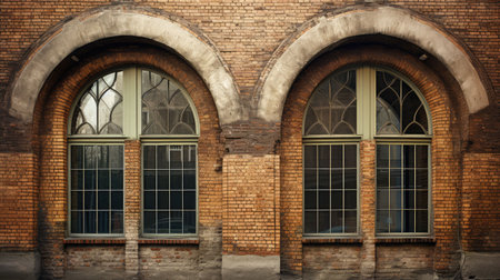 ironwork wall with two windowsの素材