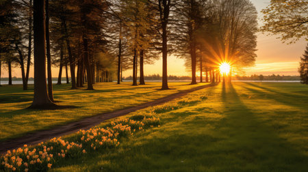 sunshadows trees in distanceの素材