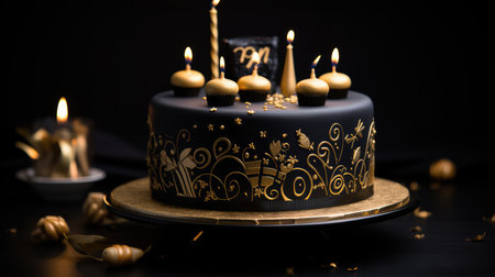 cake black and gold happy birthdayの素材