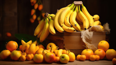 ripe apples bananas orangesの素材