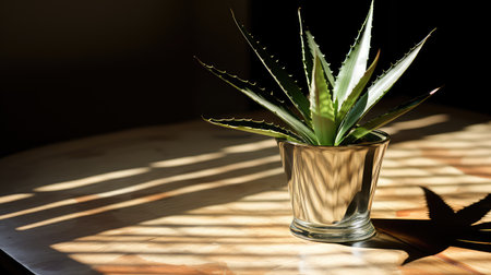 potted aloe on tableの素材