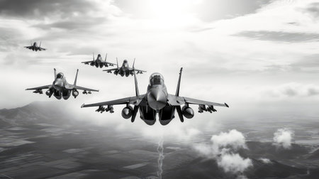 maneuver airplane black and whiteの素材