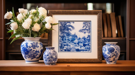 capture blue and white flower frameの素材