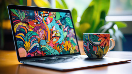 screensaver coffee mug and laptopの素材