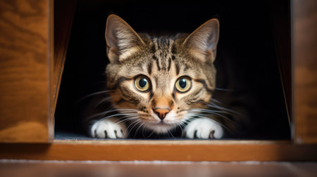 playful cat in litter boxの素材