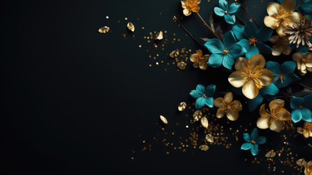 floral gold confetti on blackの素材