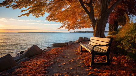 bench fall leaves pathの素材
