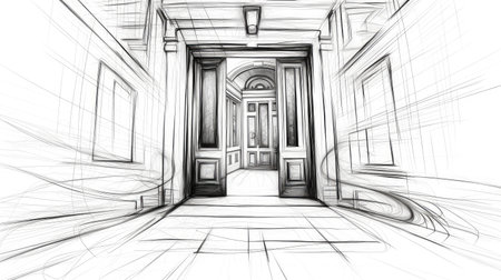 mid front door line drawingの素材