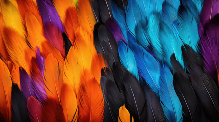 vibrant feathers black backgroundの素材