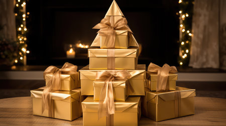 wrapped gold gift boxの素材