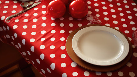 polka red and white tableclothの素材