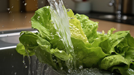 washing lettuce leafの素材
