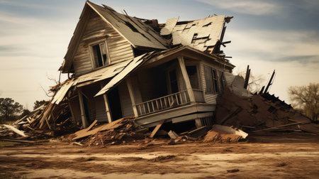 shattered house falling downの素材