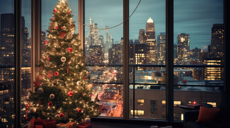 decorated potted christmas treeの素材