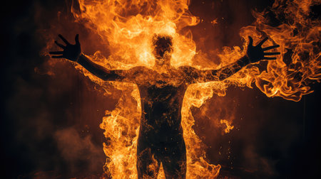 intense person on fireの素材