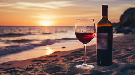 sunromantic red wine on beachの素材