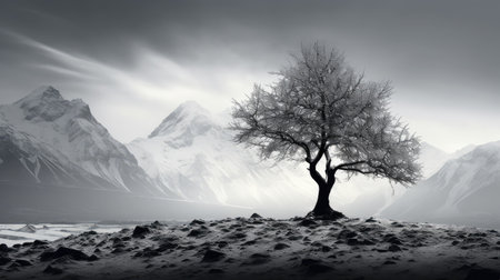 contrast tree silhouette mountainの素材