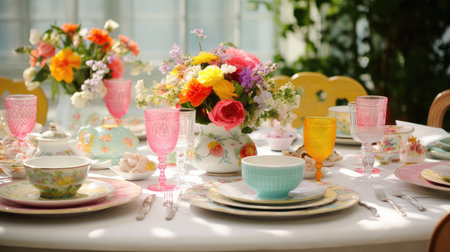 colorful spring wedding tableの素材