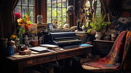 vintage typewriter on deskの素材