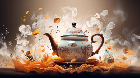 pot tea bag illustrationの素材