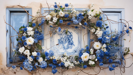 welcoming blue and white flower frameの素材